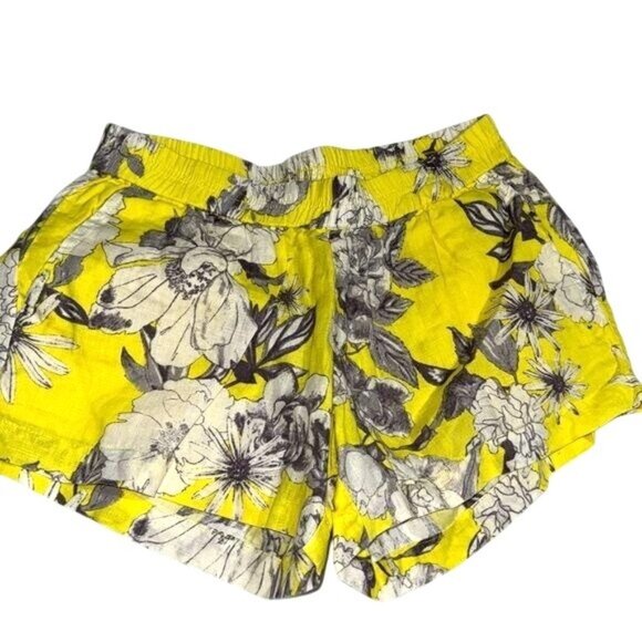 Kut From The Kloth Floral Yellow & Gray Linen-Blend Womens Shorts Size 2 - Picture 1 of 7